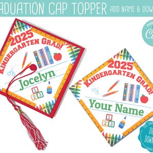 NOME DIGITATO MODIFICABILE - Cappello di laurea per la scuola materna 2025 stampabile, Cappello di laurea, Cappello di laurea, Diploma di scuola materna, Elementare, Corjl