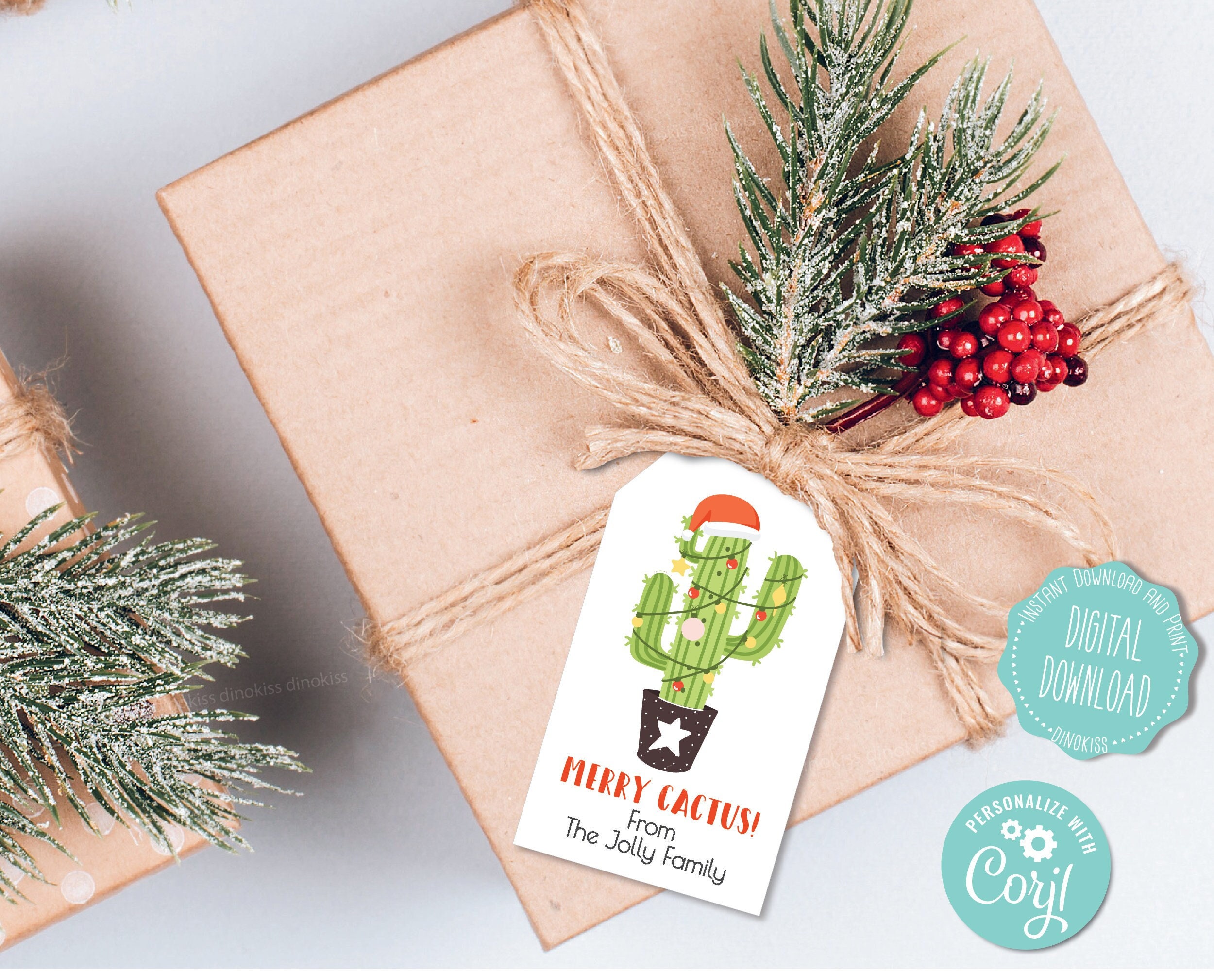 Editable Printable, Christmas Cactus Gift Tags, Christmas Tags, Western ...