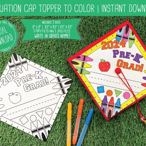 2024 Pre-K Graduation Cap Topper Coloring Page | INSTANT DOWNLOAD, Graduation Hat Topper Custom, Graduation Topper Printable, Digital, PDF