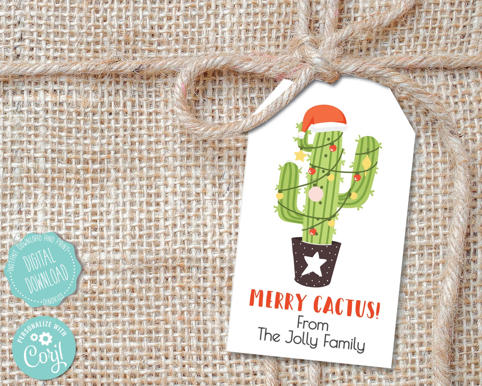 Editable Printable, Christmas Cactus Gift Tags, Christmas Tags, Western ...