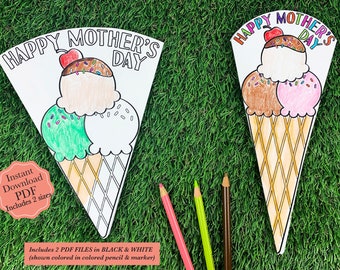 Mothers Day Coloring Card pdf Ice Cream Cone Printable Mothers Day Card Printable  Happy Mothers Day Card Printable Kids Instant Download