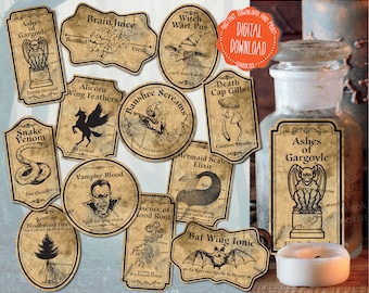 Halloween Potion Labels Printable,  Apothecary Labels, Halloween Labels, Apothecary Label, Primitive Halloween, Haunted House Decor, PDF