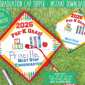 WRITE NAME - 2026 PRE-K Graduation Cap Topper Printable  | Graduation Printable, Grad Topper, Graduation Printable (Digital Download)