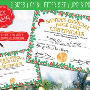 Certificato ufficiale della lista Nice di Babbo Natale 2023 stampabile, certificato della lista Nice di Babbo Natale, lista Nice di Babbo Natale, lettera di Babbo Natale stampabile, lettera