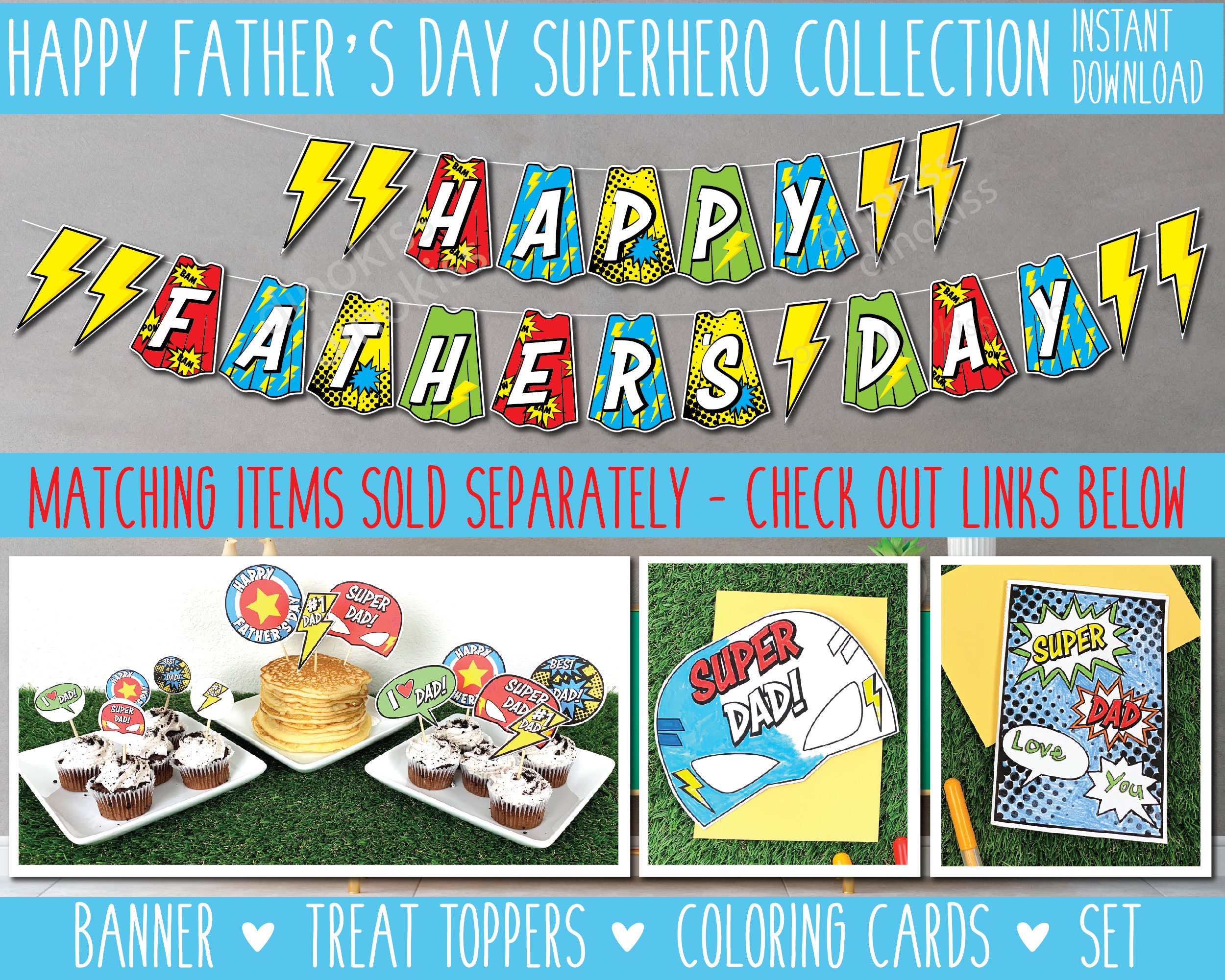 Father's Day Superhero Cupcake Toppers Printable, Happy Fathers Day ...