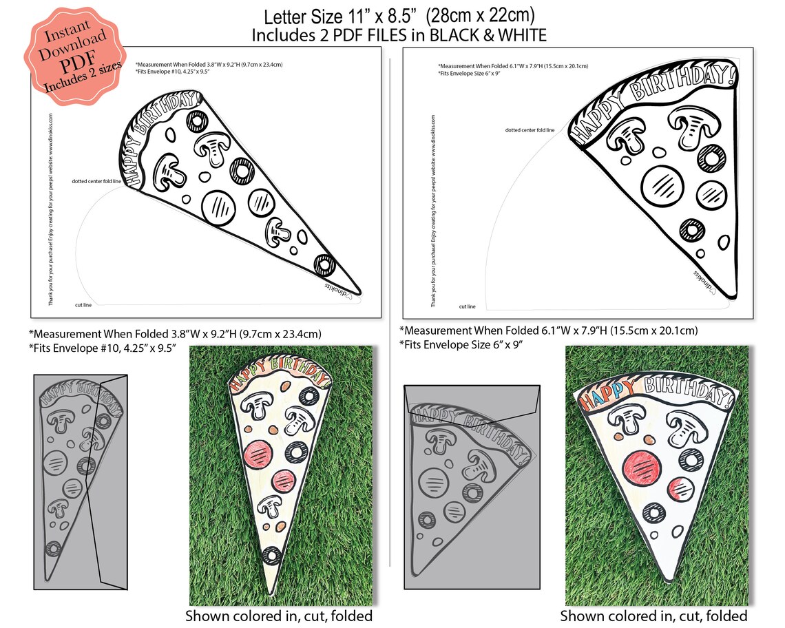 Birthday Pizza Coloring Card PDF Birthday Card Printable - Etsy