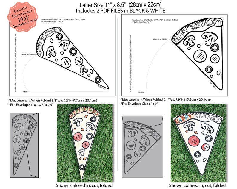 Birthday Pizza Coloring Card PDF Birthday Card Printable - Etsy