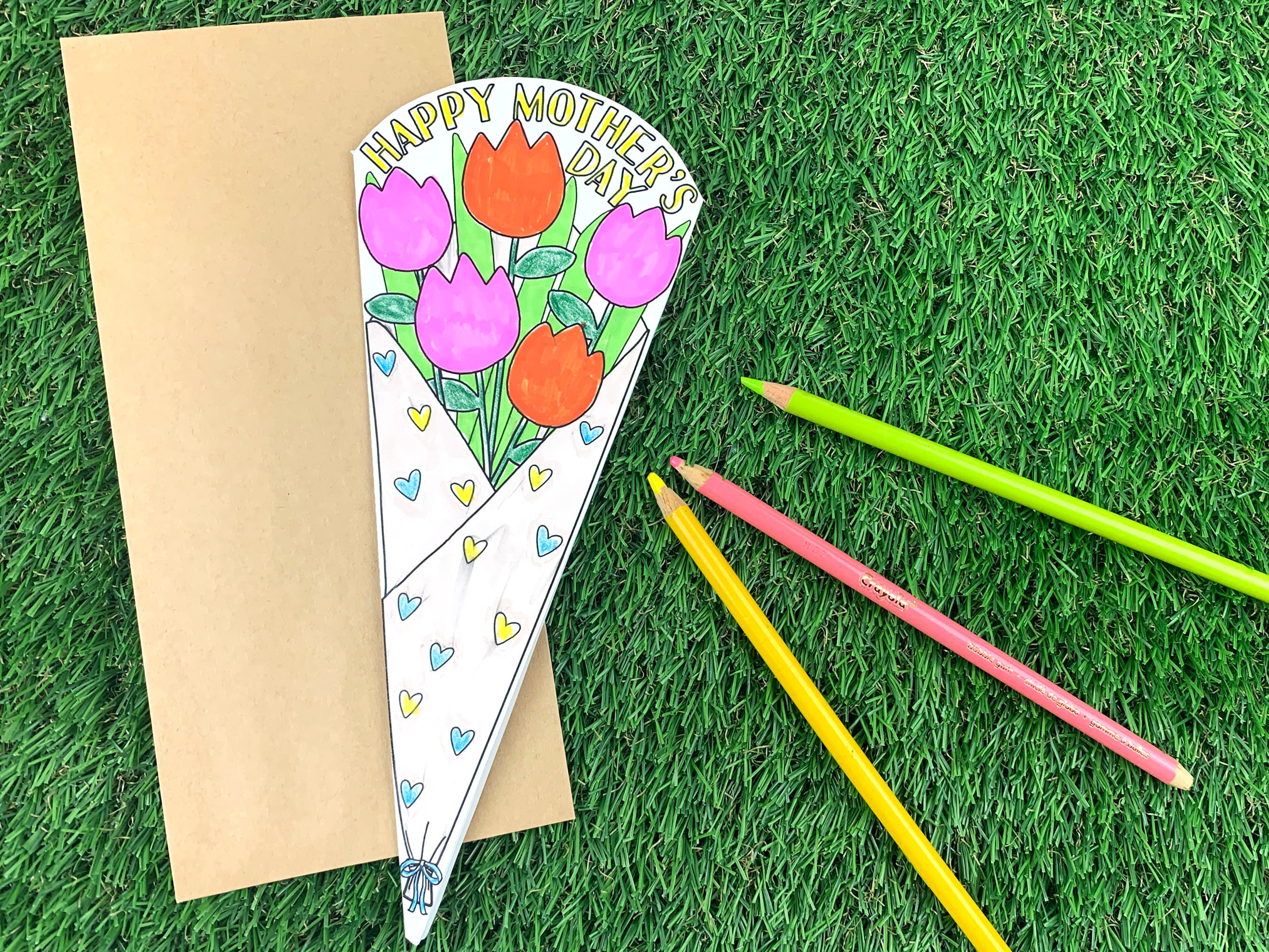 Mothers Day Coloring Card PDF, Mothers Day Card Printable, Tulip ...