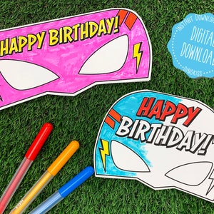 Alles Gute zum Geburtstag Superhelden Maske Malkarte, Geburtstag Malkarte, Superhelden Geburtstagskarte, Superhelden Maske Malkarte, PDF