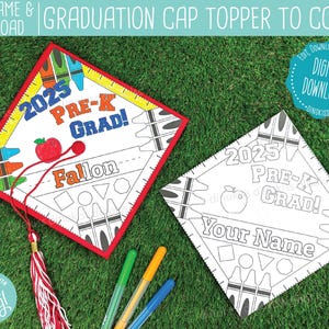 EDITABLE TYPED NAME - 2025 Pre-K Graduation Cap Topper Coloring Page Printable, Grad Topper, Graduation Topper, Instant Download, Corjl