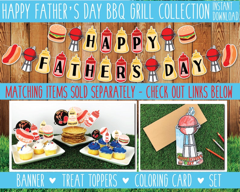 Happy Father's Day BBQ Banner Printable, Fathers Day Party Decor ...