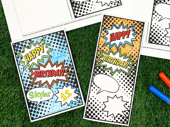 Happy Birthday Comic Coloring Card Birthday Coloring Card - Etsy