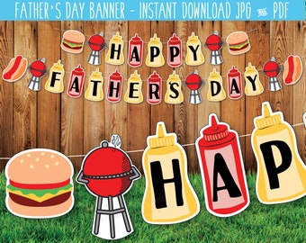 Happy Father's Day BBQ Banner Printable, Fathers Day Party Decor,  Father's Day BBQ Sign, Summer BBQ Party, Father's Day Sign, Summer Decor