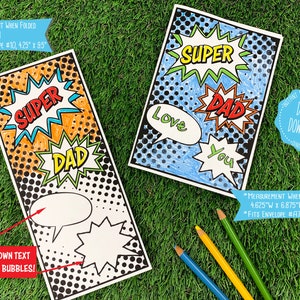 Super Dad Coloring Card, Fathers Day Coloring Card, Superhero Fathers Day Card, Super Dad Greeting Card, Comic Bubble Card, Comic Card PDF