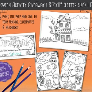 Halloween Giveaway Printable, Halloween Coloring Activity, Halloween Printable, Halloween Gifts for Kids, Haunted Mansion, Haunted House