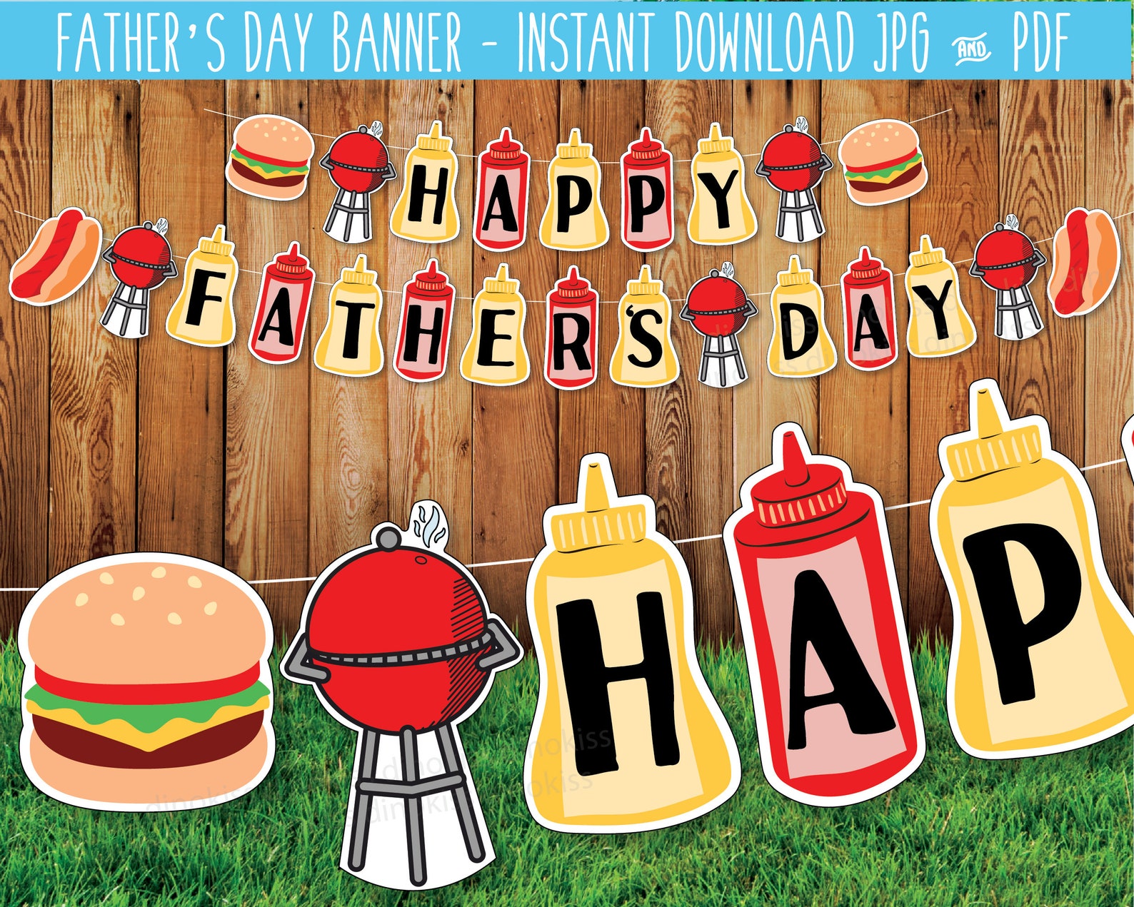 Happy Father's Day BBQ Decorations Printable, Fathers Day Party Decor ...