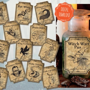 Halloween Potion Labels Printable,  Apothecary Labels, Halloween Labels, Apothecary Label, Primitive Halloween, Haunted House Decor, PDF