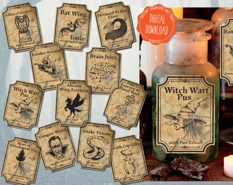 Halloween Potion Labels Printable,  Apothecary Labels, Halloween Labels, Apothecary Label, Primitive Halloween, Haunted House Decor, PDF