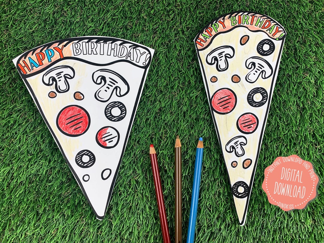 Birthday Pizza Coloring Card PDF, Birthday Card Printable, Pizza ...
