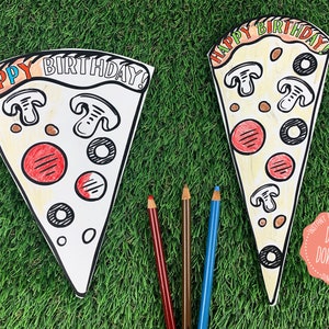 Birthday Pizza Coloring Card PDF, Birthday Card Printable, Pizza Printable, Happy Birthday Day Card Printable, Pizza PDF, Slice of Pizza