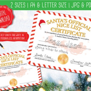 Certificato ufficiale della lista Nice di Babbo Natale 2023 stampabile, certificato della lista Nice di Babbo Natale, lista Nice di Babbo Natale, lettera di Babbo Natale, lettera di Natale