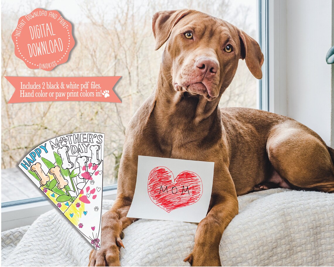 Dog Mothers Day Coloring Card Instant Download Dog Mothers | Etsy