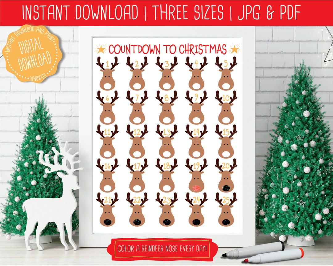 Countdown to Christmas Calendar Printable, Christmas Countdown Calendar ...