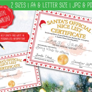 Certificat officiel de belle liste du père Noël 2023 imprimable, certificat de belle liste du père Noël, belle liste du père Noël, lettre du père Noël imprimable, père Noël