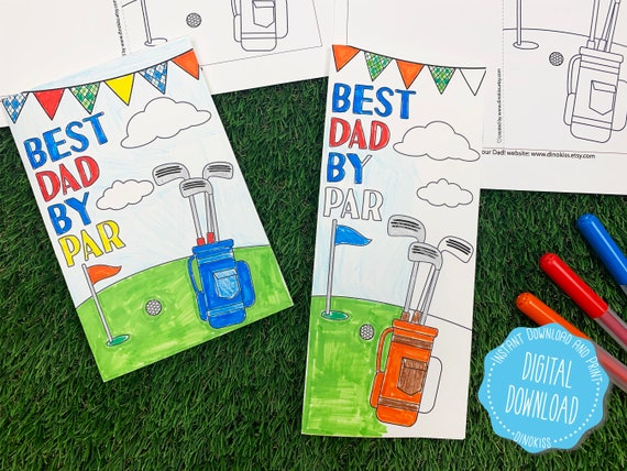 Best Dad By Par Golf Coloring Card Printable, Fathers Day Coloring Card, Happy Fathers Day Card, Golf Dad Printable, Fathers Day Golf, PDF
