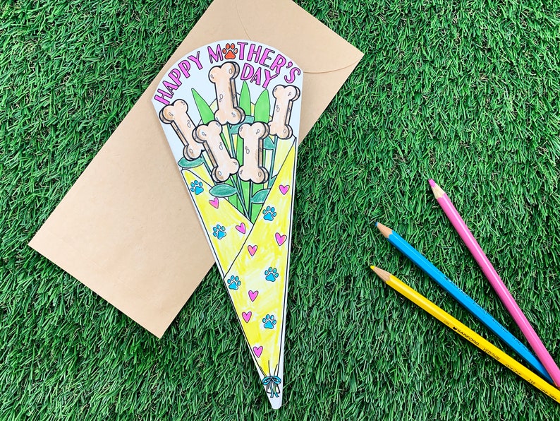 Dog Mothers Day Coloring Card Instant Download Dog Mothers | Etsy