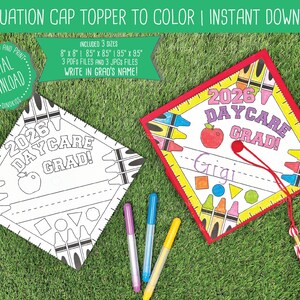 WRITE NAME 2026 Daycare Graduation Cap Topper Coloring Page | Graduation Printable, Graduation Hat Design, Childcare (Digital Download)