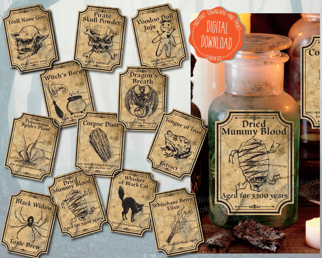Halloween Potion Labels Printable, Apothecary Labels, Halloween Labels