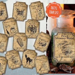 Halloween Potion Labels Printable,  Apothecary Labels, Halloween Labels, Apothecary Label, Primitive Halloween, Haunted House Decor, PDF