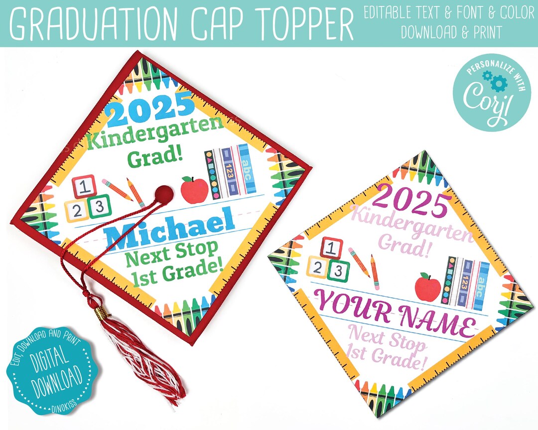 ALL EDITABLE TEXT Elementary Graduation Cap Topper Printable, Edit From ...