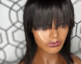 Human Hair straight Bang wig