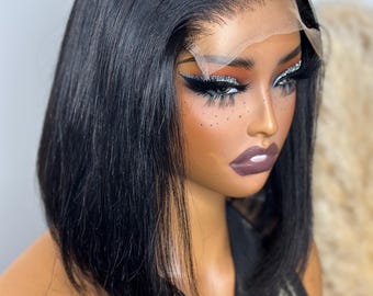 10 Inch Black Bob Wig | 5x5 Lace Closure Human Hair (Ready to Wear)