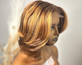 Soft-Life Honey caramel layered Bob-12” Human Hair Wig