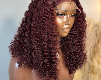22 Inch Burgundy Curly Wig | HD Lace, Glueless, Ready-to-Wear Wine Wig