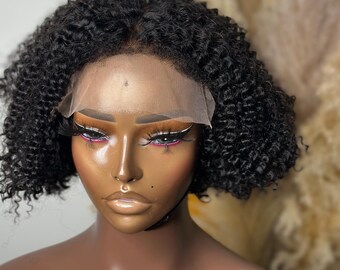 Custom 12" Kinky Curly Human Hair Wig – 5x5 HD Lace Closure Wig – High Density Curly Bob Wig for Black Women – Fully Customized Glueless Wig