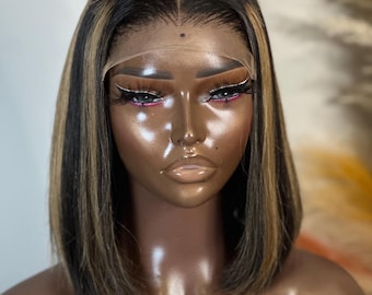 10 Inch Bob Wig | 5x5 Lace Closure, 300% Density Human Hair (#4/30 Highlights)