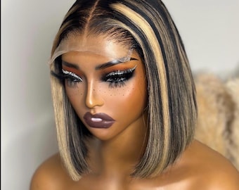 10 Inch Bob Wig | 5x5 Lace Closure, 300% Density Human Hair (#4/30 Highlights)