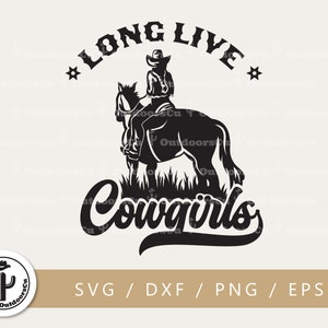 Es lebe Cowgirls svg png geschnitten Datei | Reiten auf einem Pferd | Südländisches Mädchen | Bauernmädchen reitend (OCU-086)