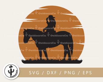 Cowgirl riding her horse with sunset as background svg png cut file | Western Country life | American Quarter Horse | Farm Ranch (OCU-027)