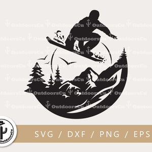 Snowboarder Free Rider mit Schneelandschaft svg png Plotterdatei | Wintersport SVG | Snowboarding Vektor Silhouette (OCU-108)