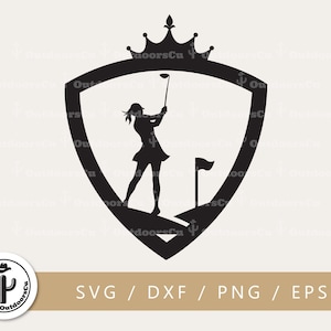 Vrouw golfer svg png gesneden bestand | Badge voor vrouwelijke golfer SVG | Koningin van de groene | Golf met kroonsilhouet | Golf voor vrouwen (OCU-040)