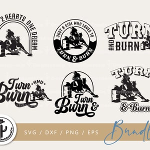 Set barrel racing graphics | SVG PNG-| Ontwerp bundels van Turn and Burn | 6 in 1 van Barrel Racer | Rodeo Cowgirl svg (OCU-089)
