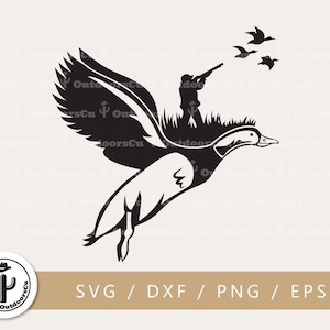 Duck Hunting Man svg png fichier coupé | Silhouette de canard volant | chasseur de canards | Saison de chasse | Scène de chasse | Fichier vectoriel pour cricut (OCU-087)
