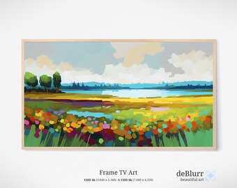Frame TV Art Spring Landscape • Sunny Day at the Lake • Oil Painting • Digital Downloadable Art • Instant Download • for Samsung The Frame