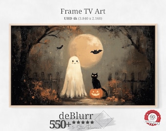 Halloween Ghost and Cat Frame TV Art (Digital Download)