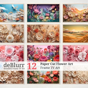 Cornice TV Art Paper Cut Flowers • Set di 12 bellissime opere d'arte floreali • Arte digitale • Download immediato